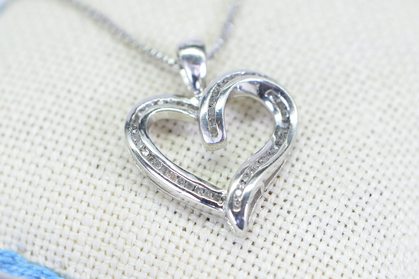 Diamond Heart Pendant Necklace: 14K White Gold over Sterling Silver