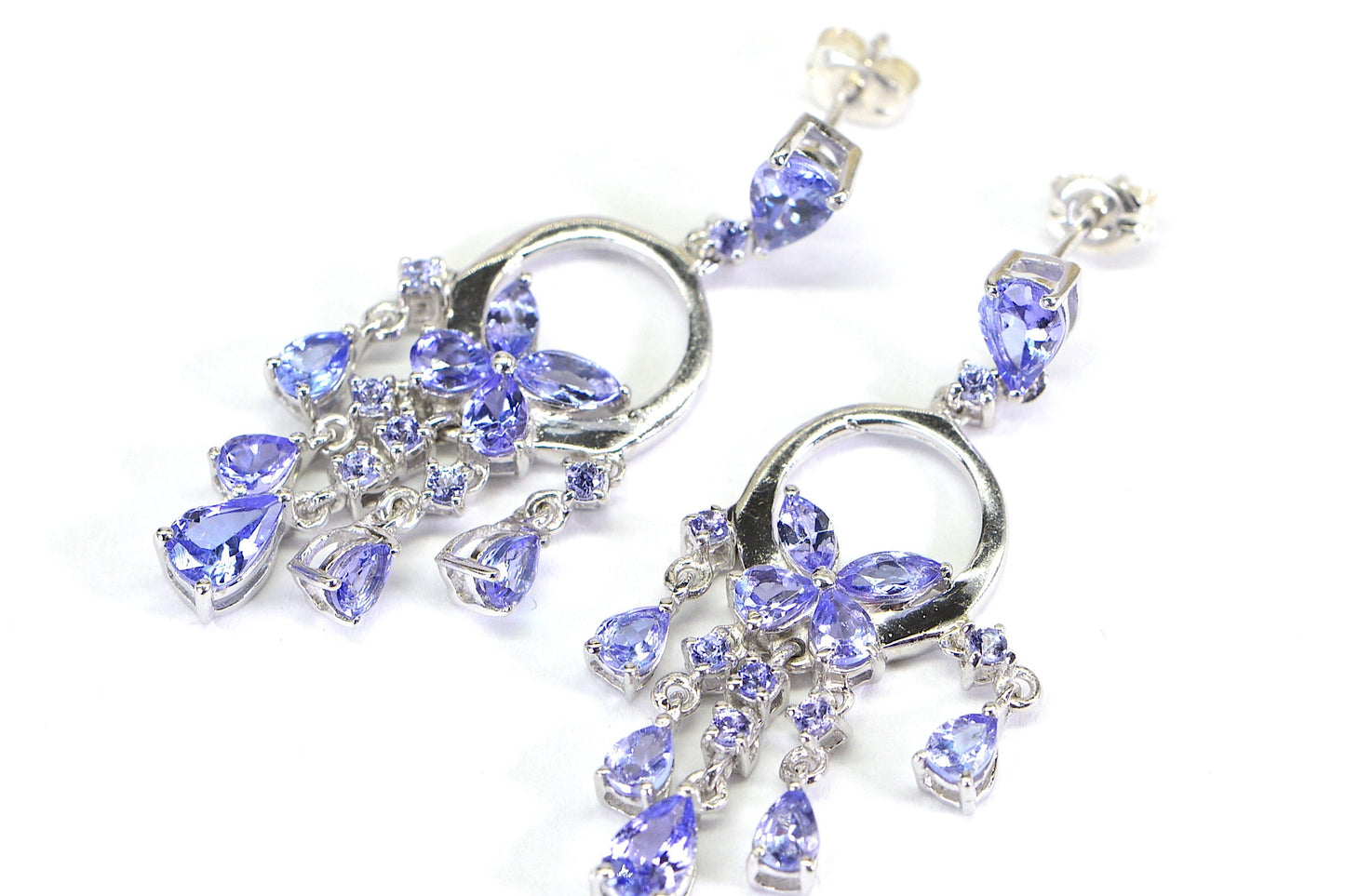 Tanzanite Dangle Earrings in Platinum Over Sterling Silver 5 ct