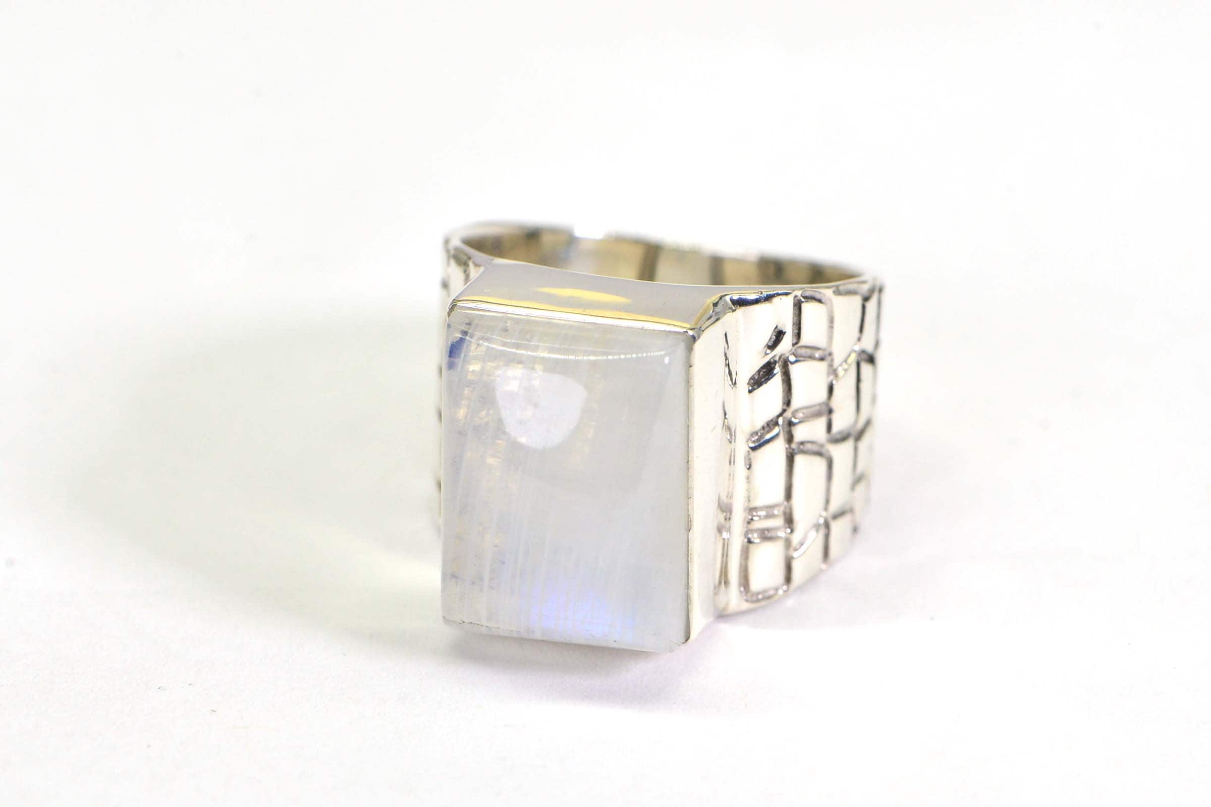 Sterling Silver Rectangle Moonstone Ring - Statement Ring for Men