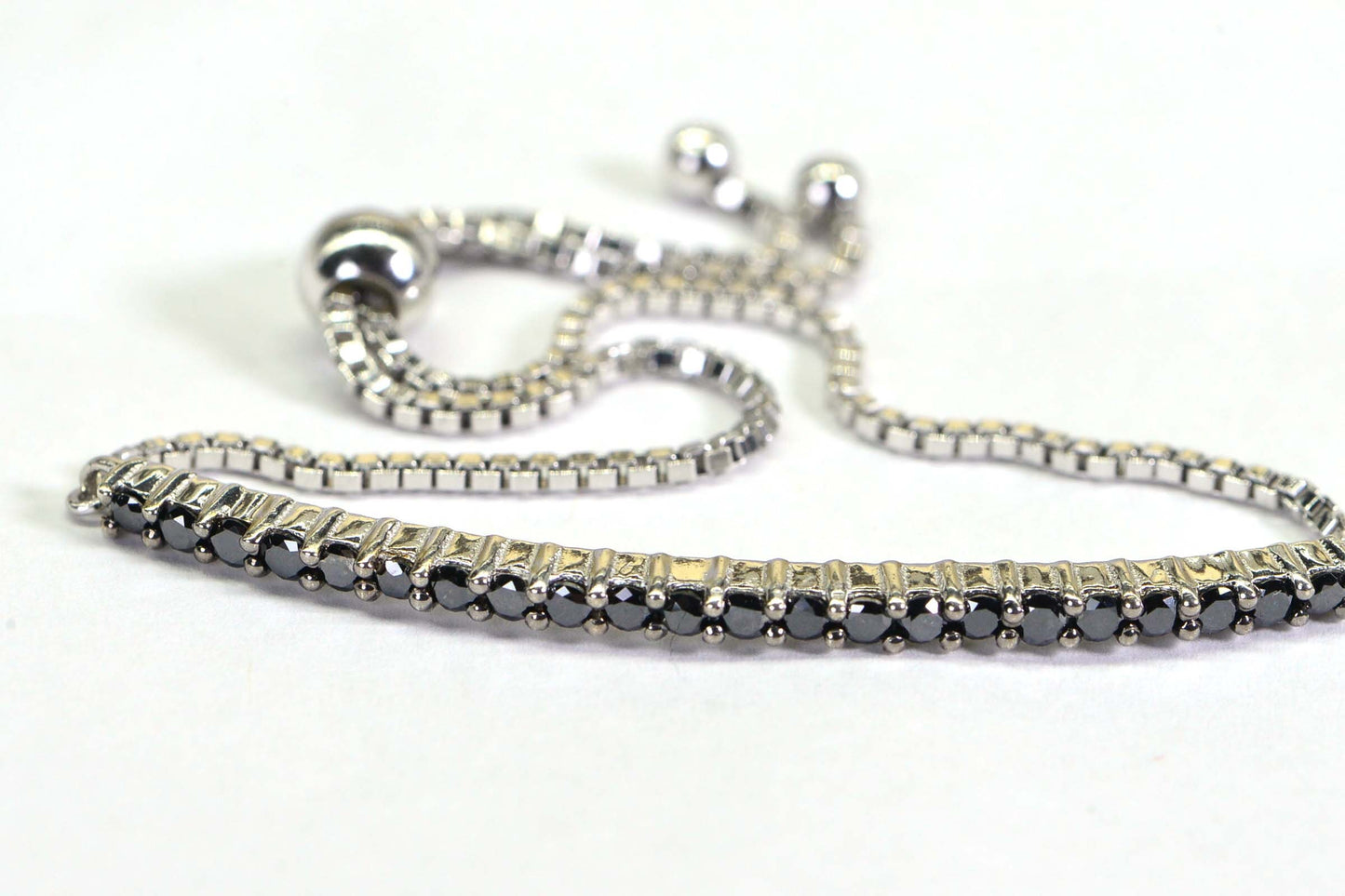 Natural Black Diamond Bolo Bracelet: Rhodium Over Sterling Silver