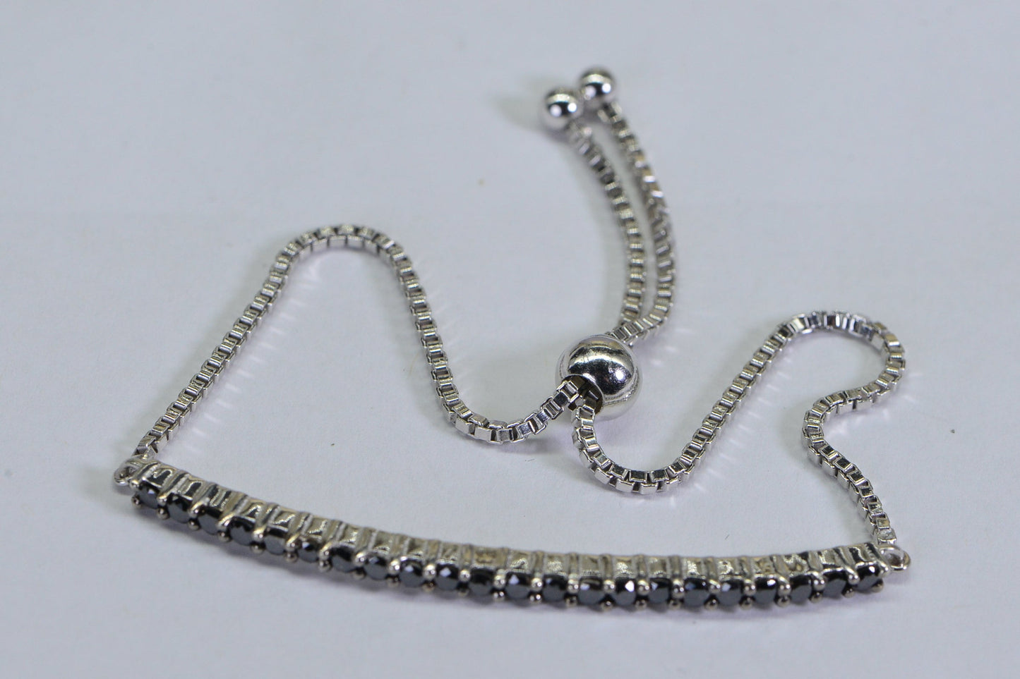 Natural Black Diamond Bolo Bracelet: Rhodium Over Sterling Silver