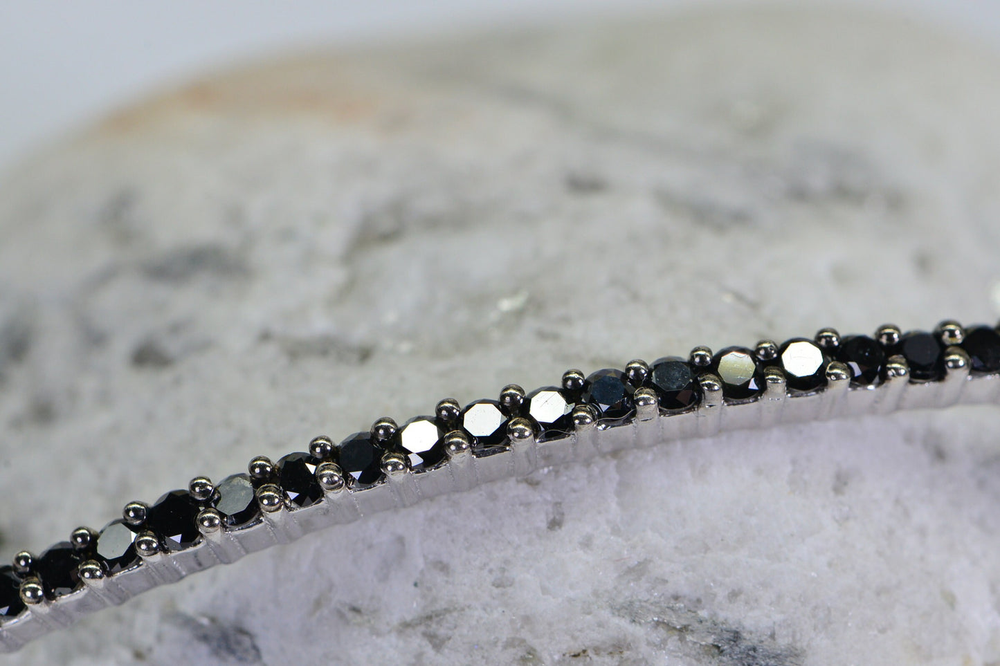 Natural Black Diamond Bolo Bracelet: Rhodium Over Sterling Silver