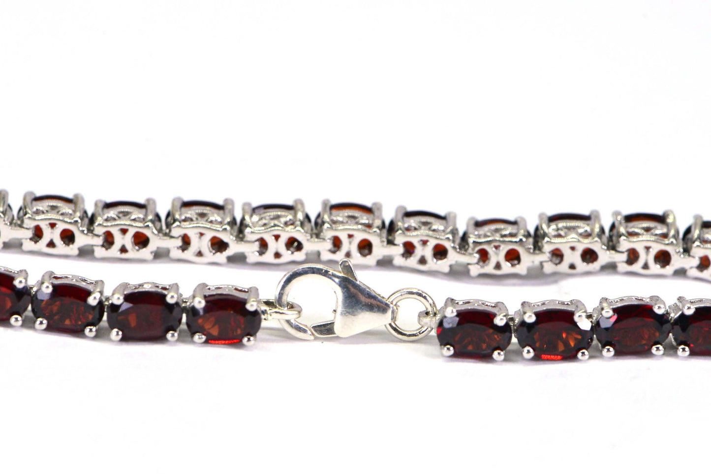 Red Garnet Tennis Bracelet: Sterling Silver Rhodium, January Birthstone