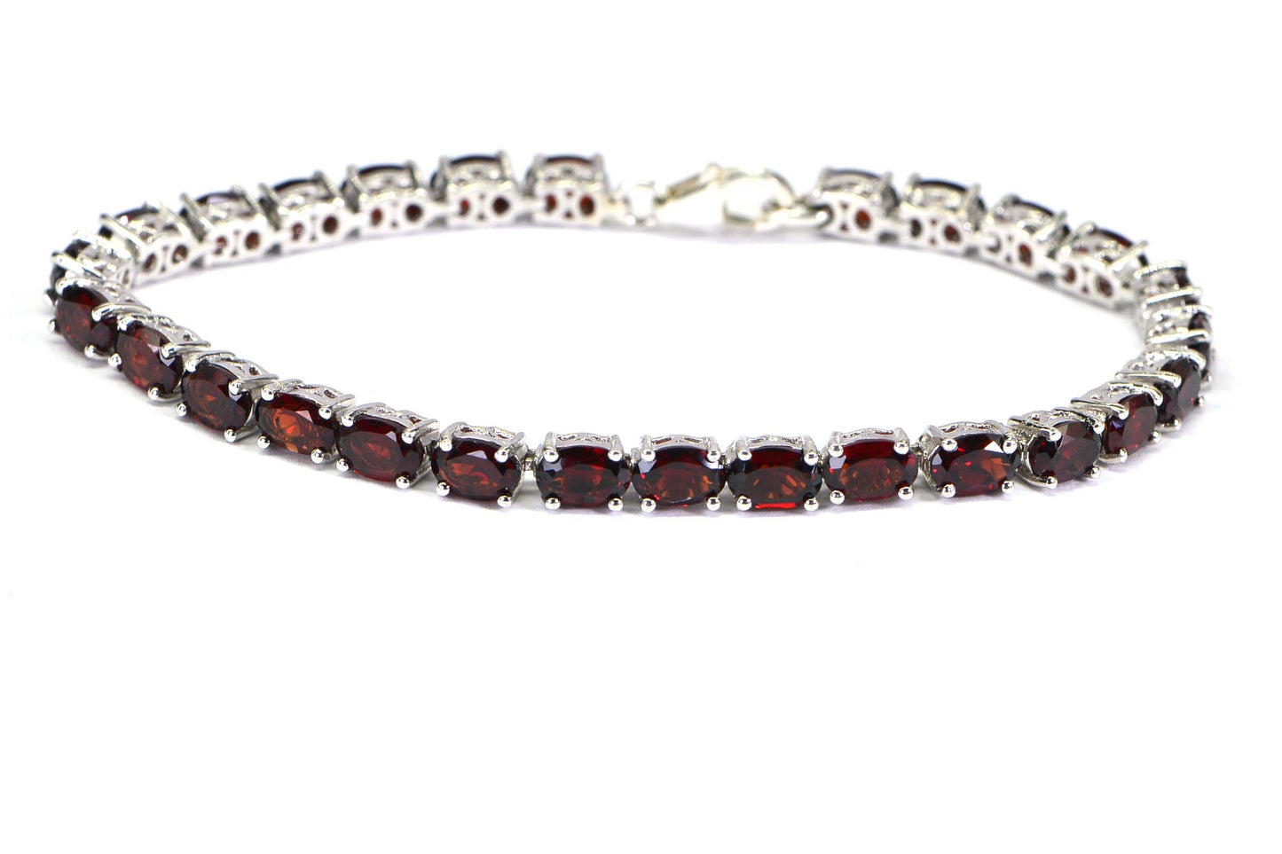 Red Garnet Tennis Bracelet: Sterling Silver Rhodium, January Birthstone