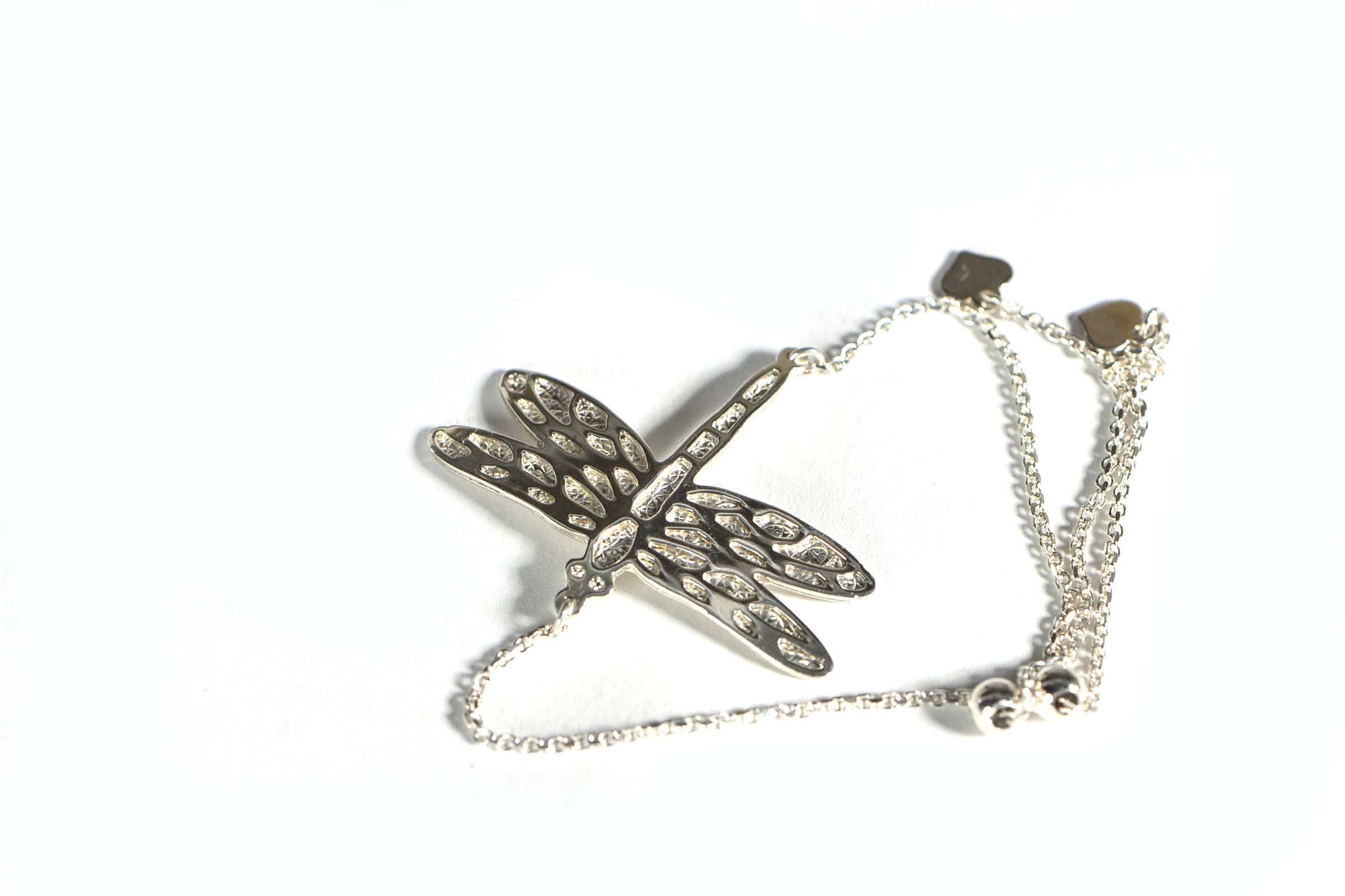 Sterling Silver Dragonfly Bracelet: Adjustable Bolo Style, Heart Detail