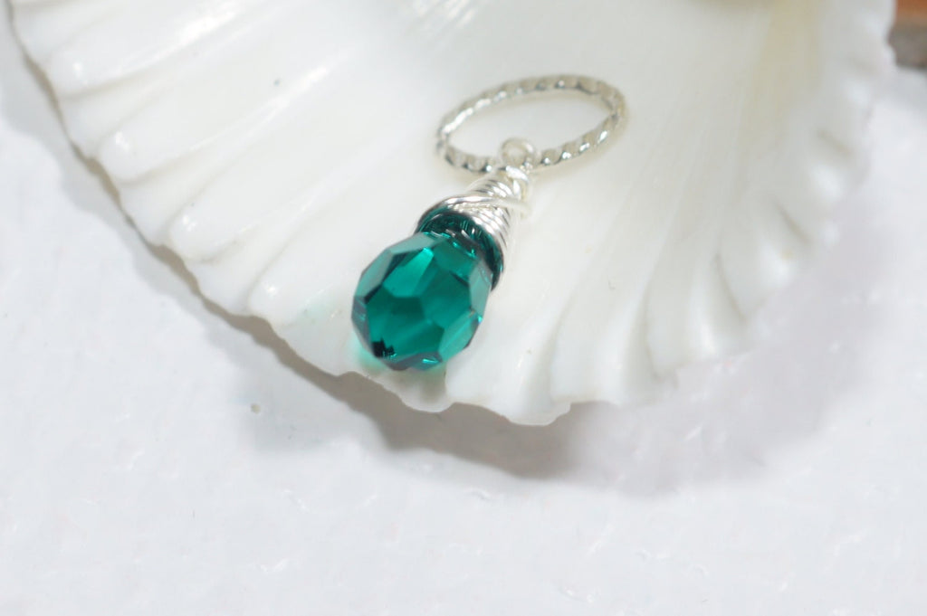 Wire Wrapped Emerald Crystal Sterling silver  Swarovski Teardrop Green Birthstone May Gift for Friends