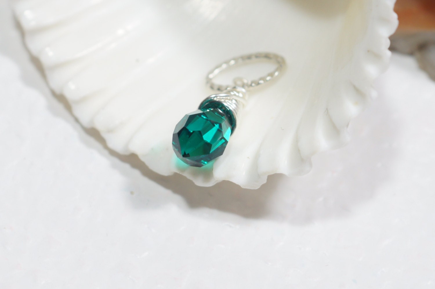 Wire Wrapped Emerald Crystal Sterling silver  Swarovski Teardrop Green Birthstone May Gift for Friends