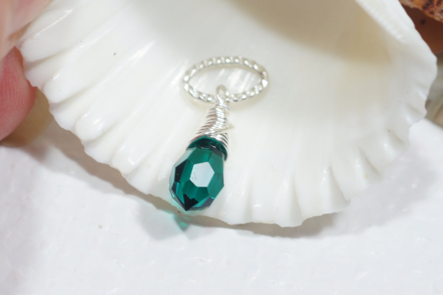 Wire Wrapped Emerald Crystal Sterling silver  Swarovski Teardrop Green Birthstone May Gift for Friends