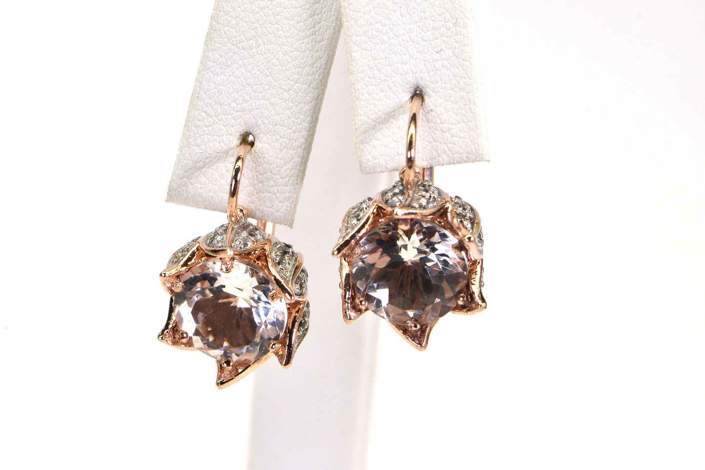 14K Rose Gold Flower Earrings: White Topaz Vintage Style