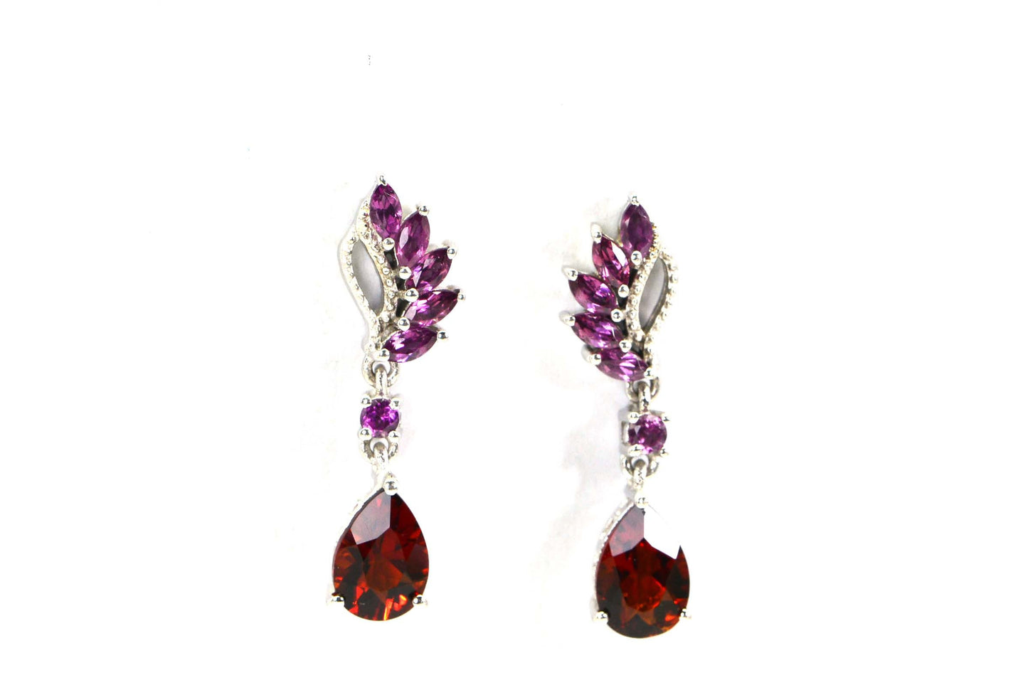 Garnet & Rhodolite Teardrop Dangle Earrings, Sterling Silver