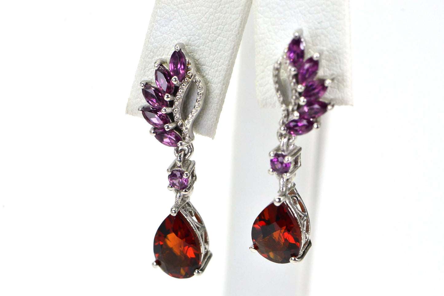 Garnet & Rhodolite Teardrop Dangle Earrings, Sterling Silver
