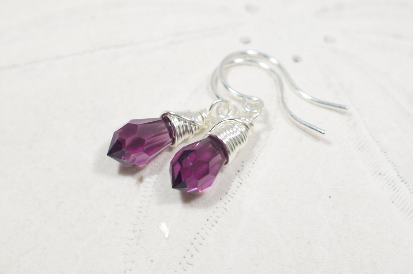 Tiny Drop Earrings Swarovski Crystal Purple Earrings Mother's Gift