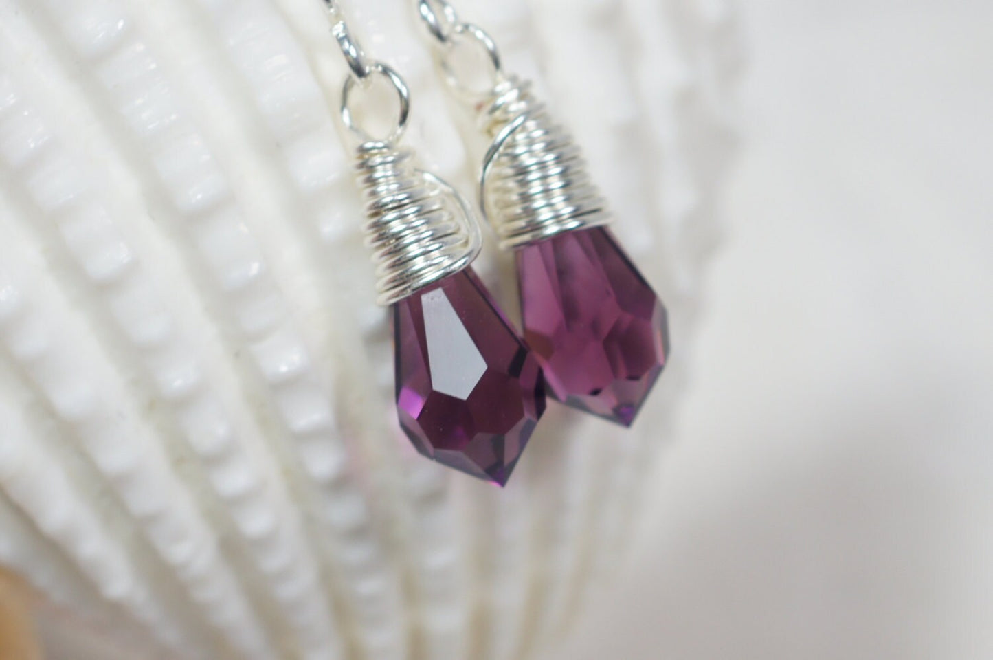 Tiny Drop Earrings Swarovski Crystal Purple Earrings Mother's Gift