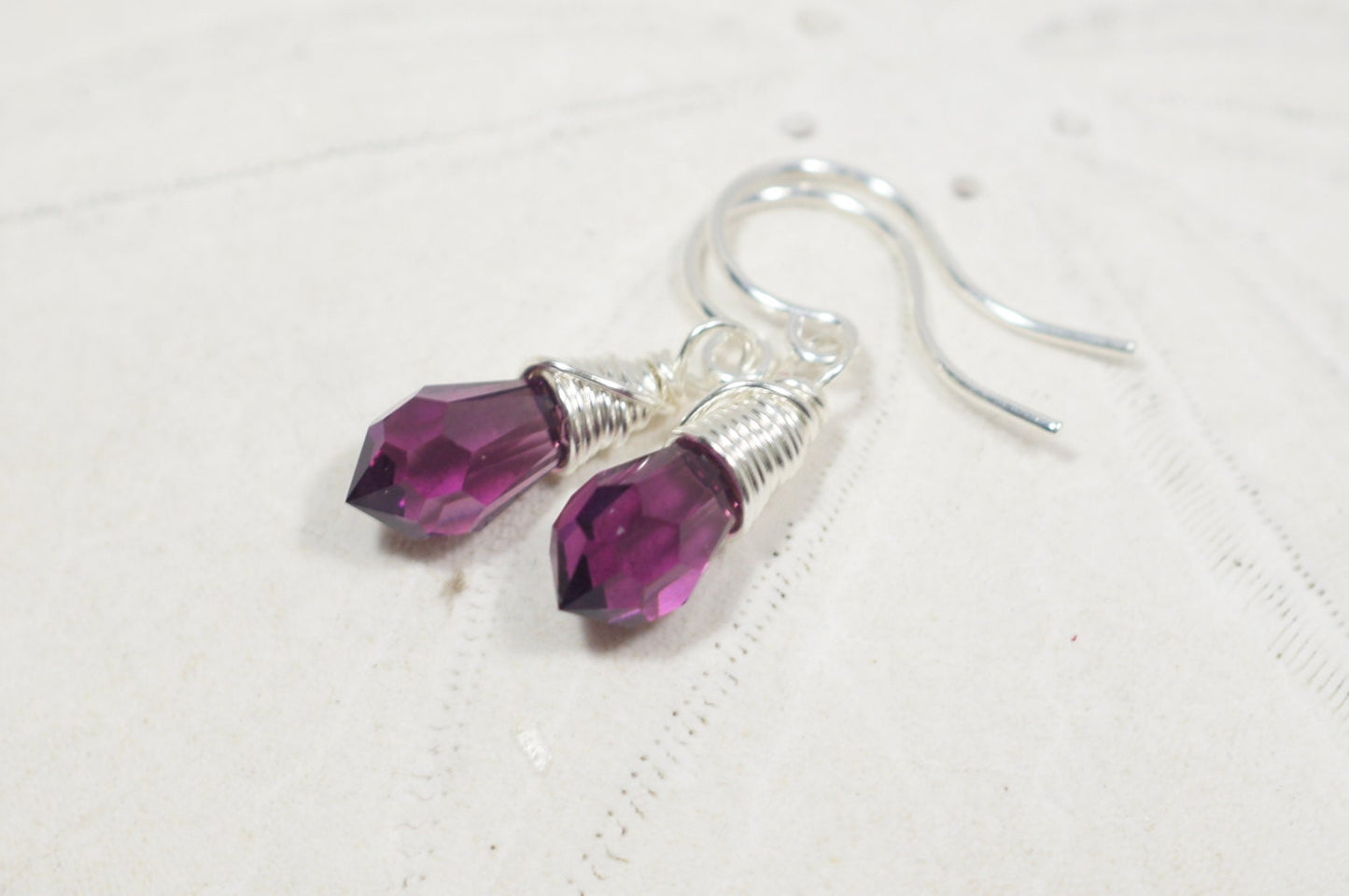 Tiny Drop Earrings Swarovski Crystal Purple Earrings Mother's Gift