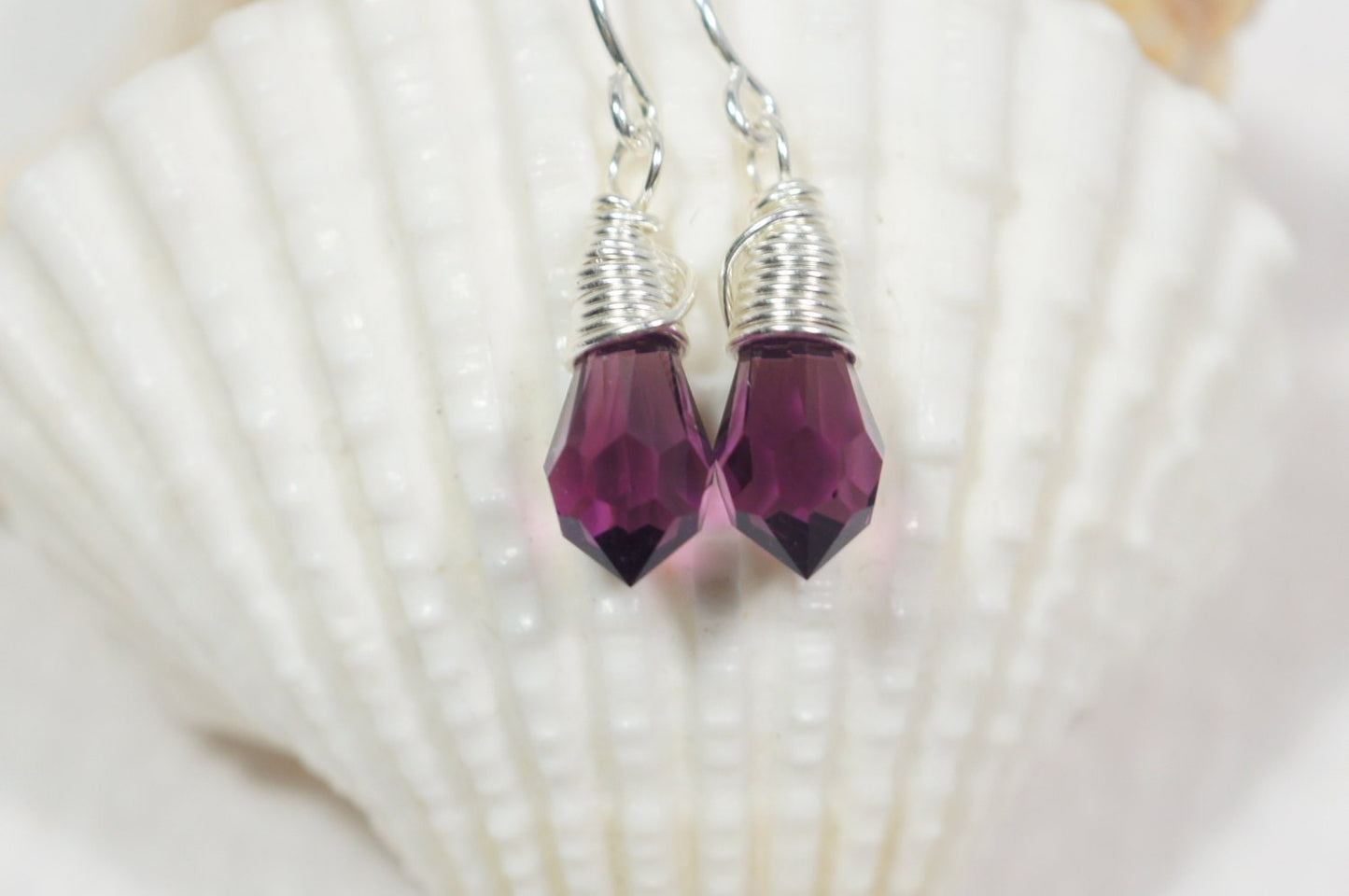 Tiny Drop Earrings Swarovski Crystal Purple Earrings Mother's Gift