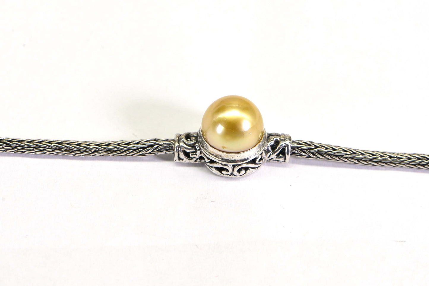 Golden South Sea Pearl Bracelet: Sterling Silver Toggle, Heavy Chain