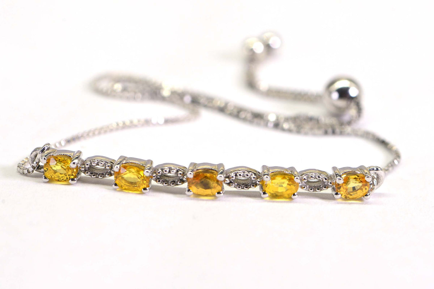 Citrine Bracelet: Sterling Silver Bolo Bracelet, November Birthstone