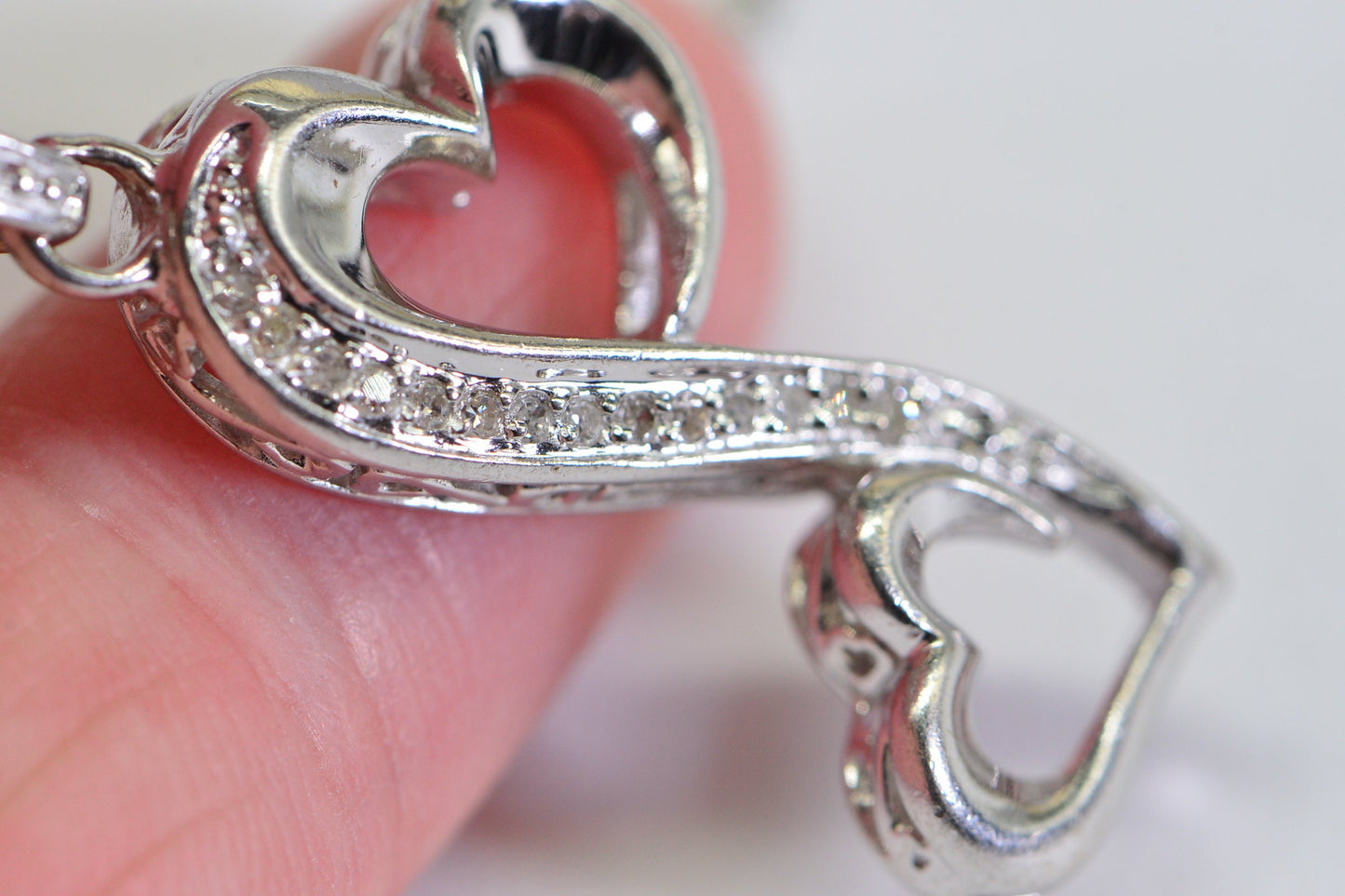 Double Heart Diamond Pendant: Sterling Silver Valentine's Gift