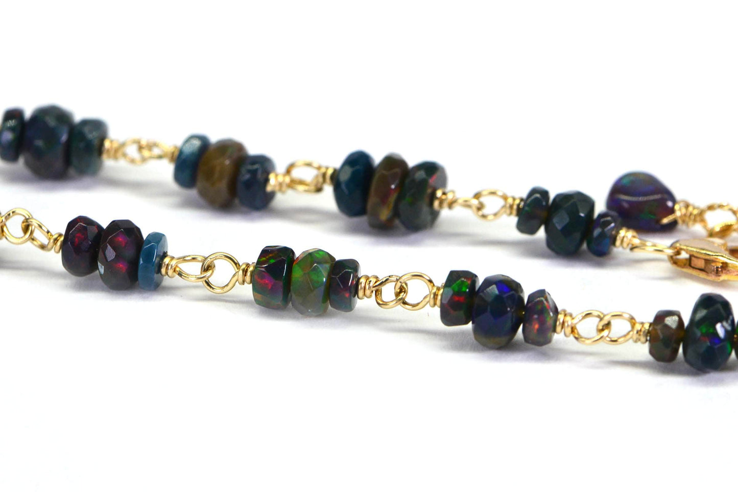 Ethiopian Welo Black Opal Bracelet, 14K Gold Filled Wire Wrapped Chain
