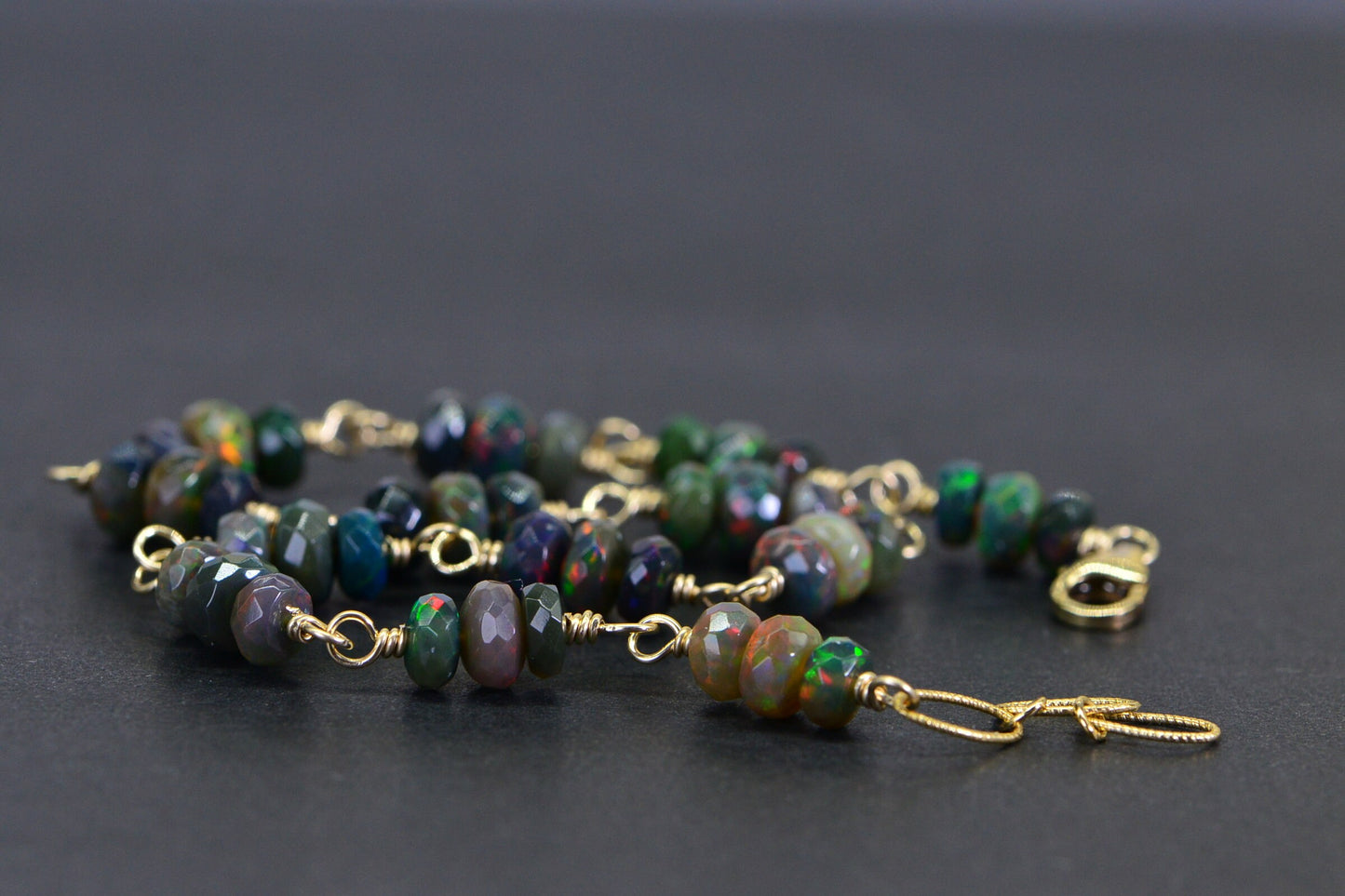 Black Opal Bracelet: 14K Gold Filled Ethiopian Welo Opal Jewelry