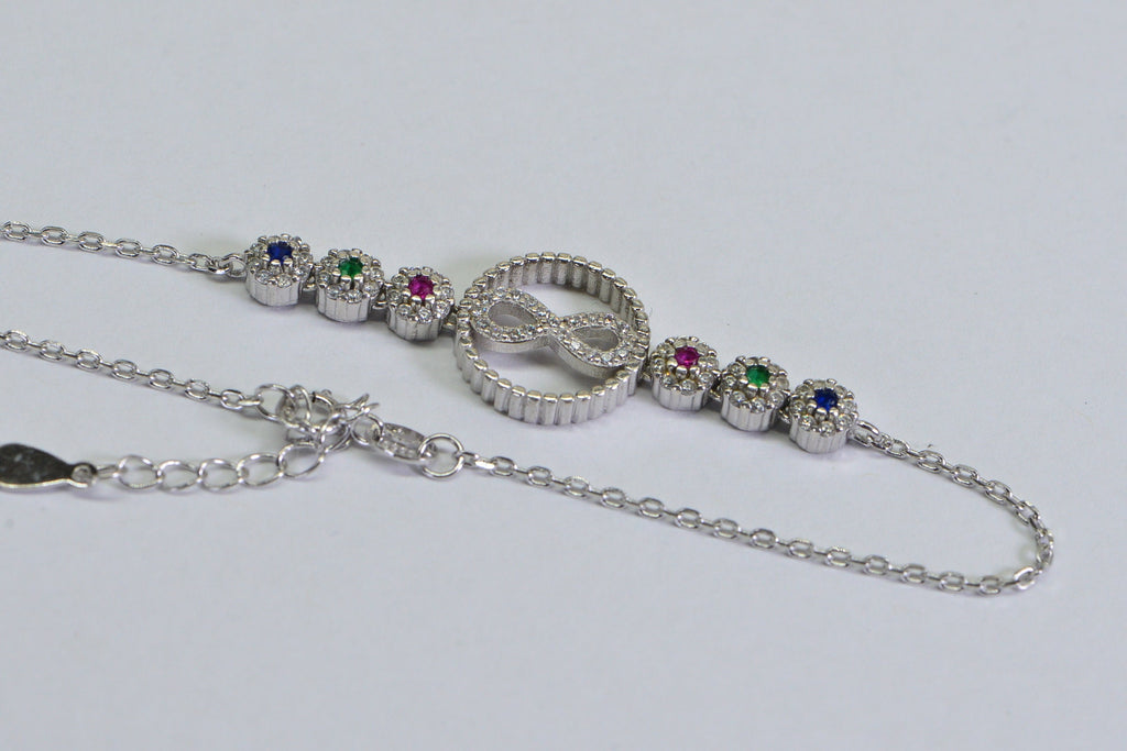 Sterling Silver Infinity Bracelet: Simulated Diamond, Ruby, Sapphire, Emerald