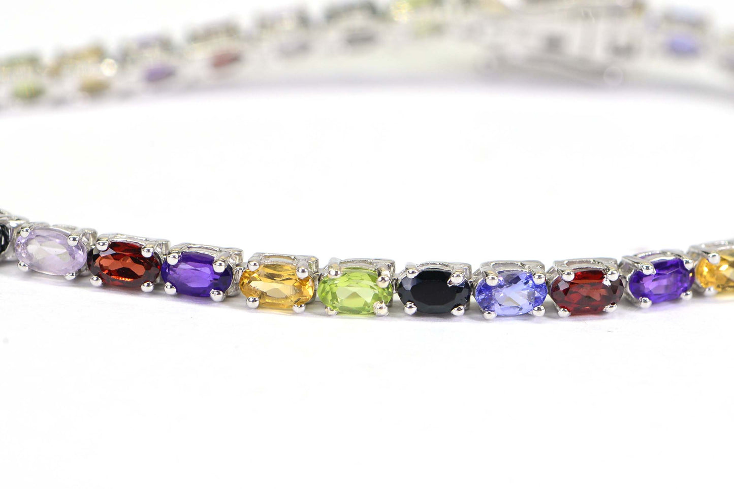 Rainbow Gemstone Tennis Bracelet: Sterling Silver Multi-Stone Bracelet
