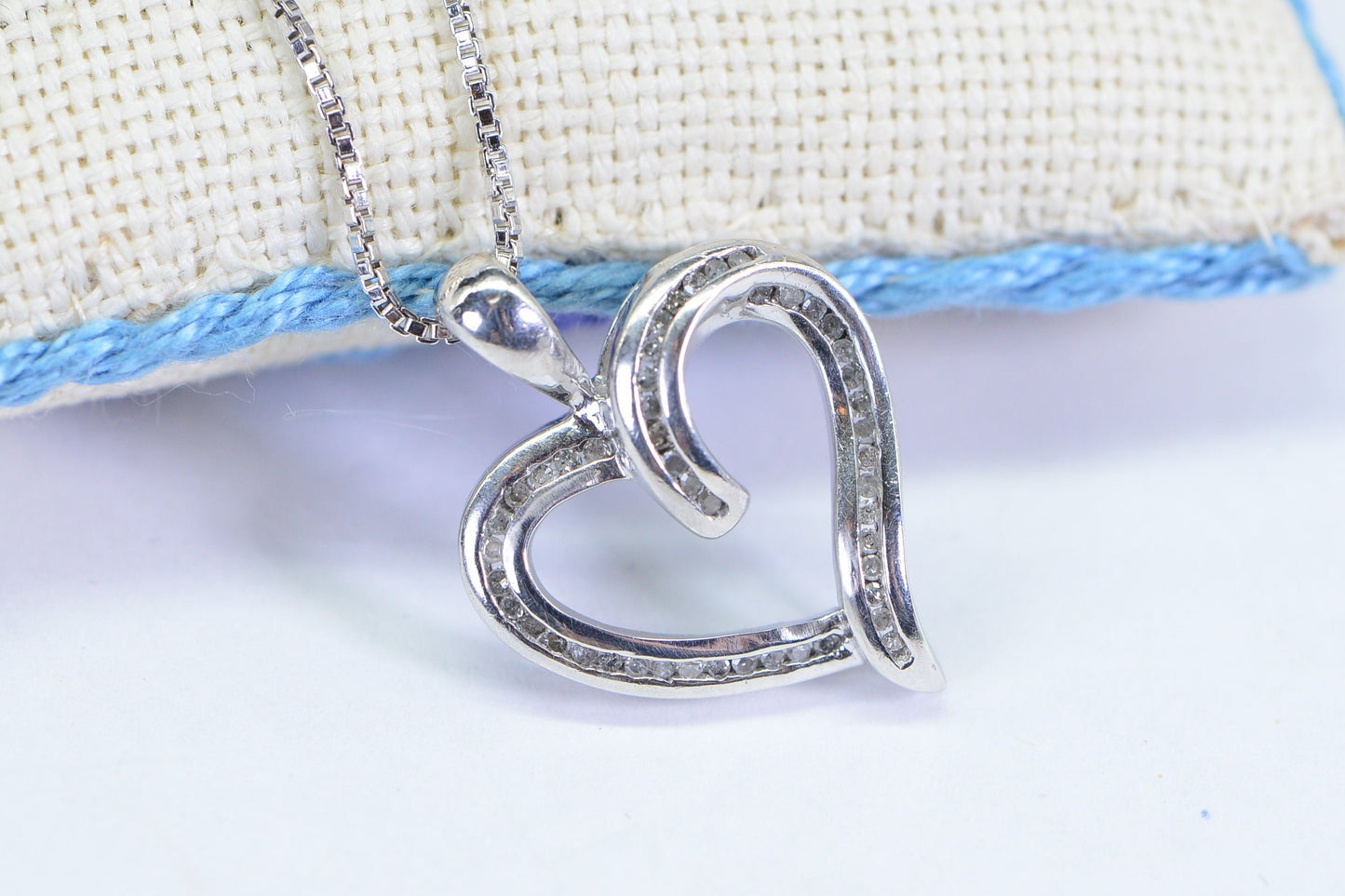 Diamond Heart Pendant Necklace: 14K White Gold over Sterling Silver