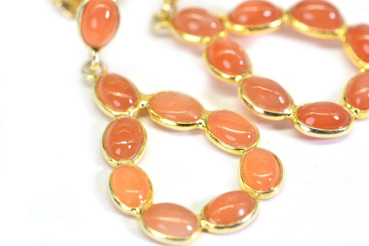 Peach Moonstone Dangle Earrings: 14K Gold Over Sterling Silver Teardrop Studs