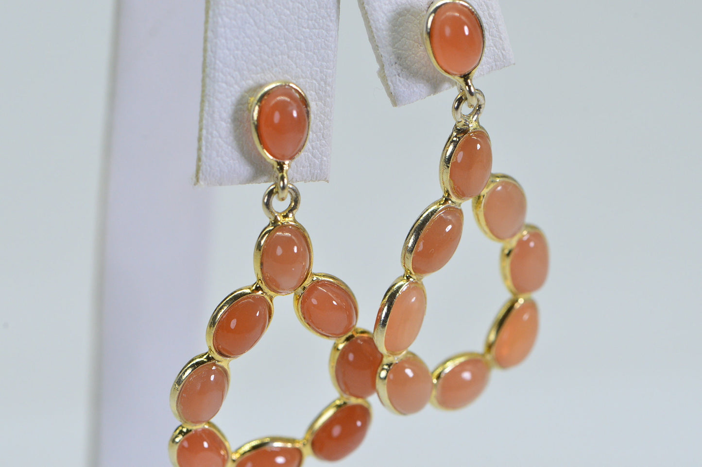 Peach Moonstone Dangle Earrings: 14K Gold Over Sterling Silver Teardrop Studs