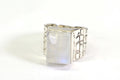 Sterling Silver Rectangle Moonstone Ring - Statement Ring for Men