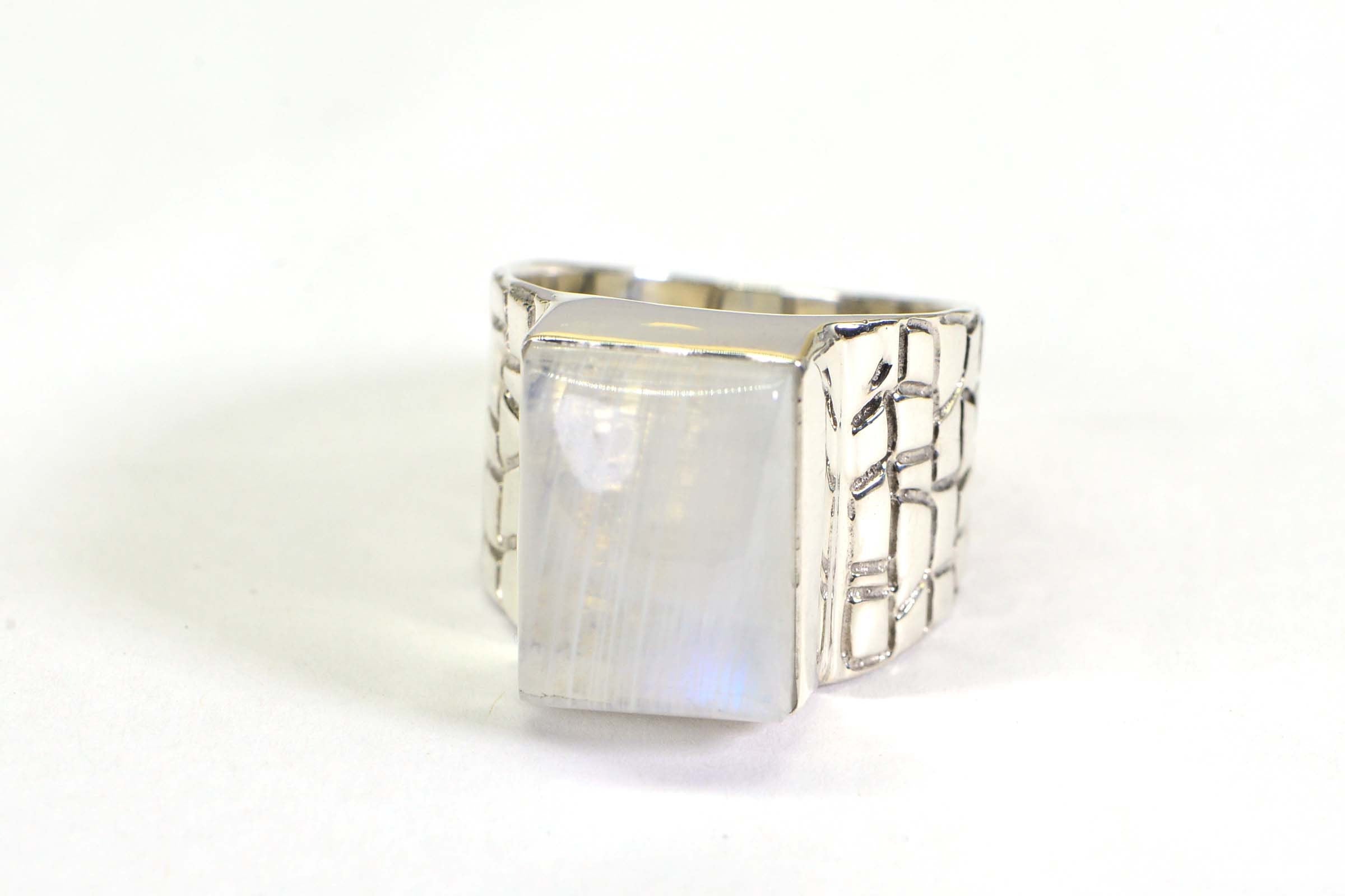 Sterling Silver Rectangle Moonstone Ring - Statement Ring for Men