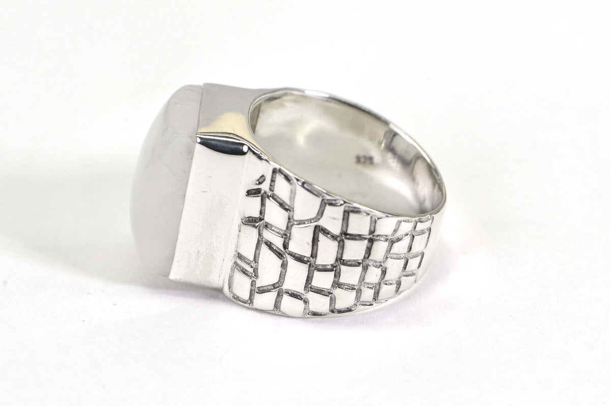 Sterling Silver Rectangle Moonstone Ring - Statement Ring for Men