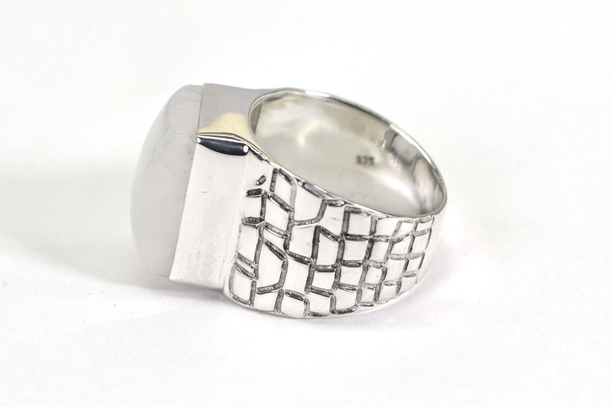 Sterling Silver Rectangle Moonstone Ring - Statement Ring for Men
