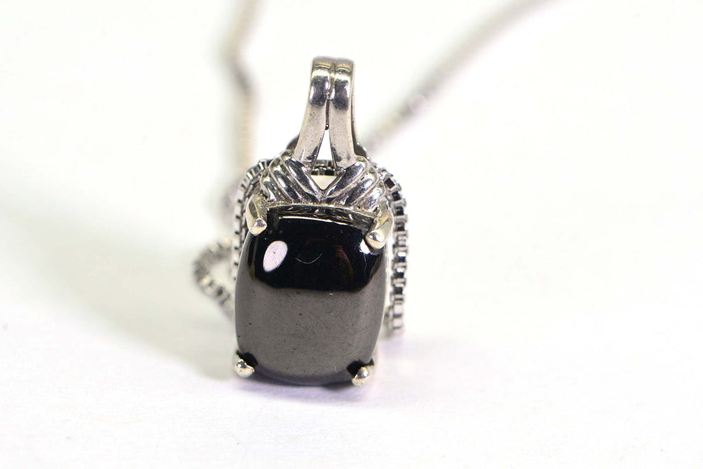 Black Onyx Sterling Silver Pendant: Emerald Cut Filigree Charm