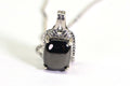 Black Onyx Sterling Silver Pendant: Emerald Cut Filigree Charm
