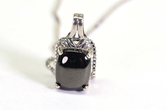 Black Onyx Sterling Silver Pendant: Emerald Cut Filigree Charm