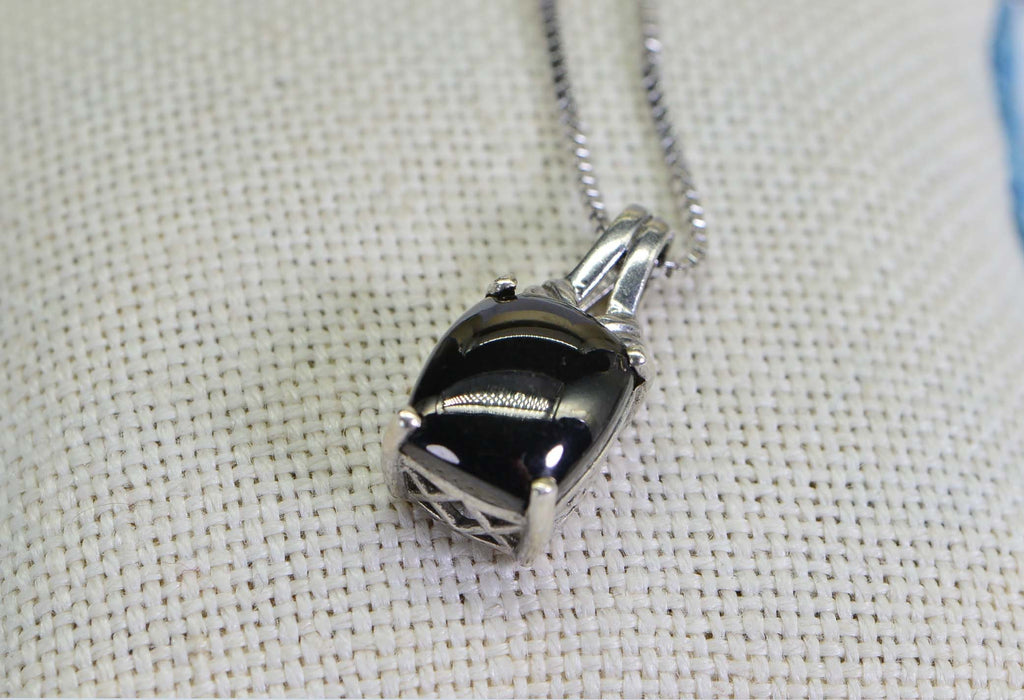 Black Onyx Sterling Silver Pendant: Emerald Cut Filigree Charm
