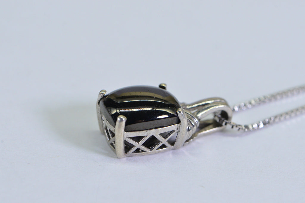 Black Onyx Sterling Silver Pendant: Emerald Cut Filigree Charm