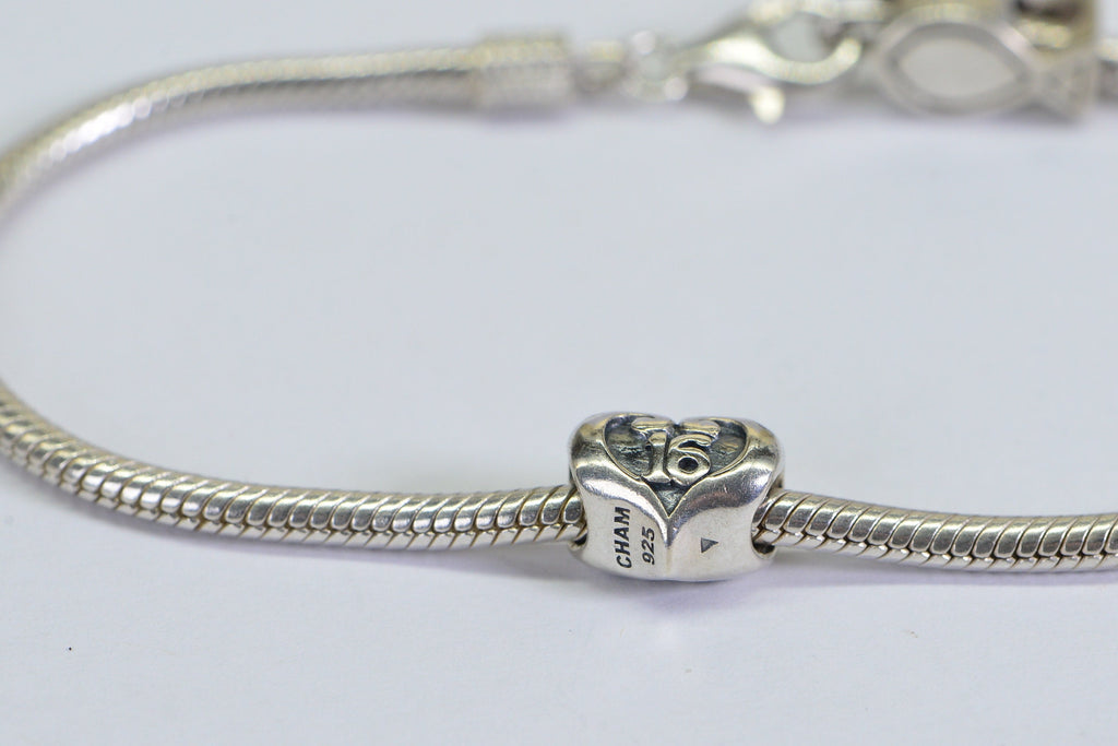 Vintage Chamilia Sterling Silver Snake Chain Charm Bracelet