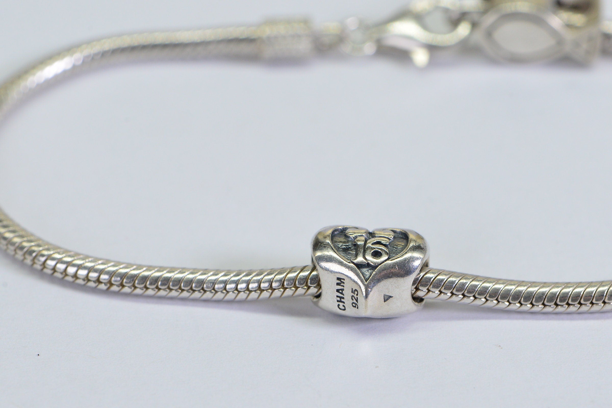 Vintage Chamilia Sterling Silver Snake Chain Charm Bracelet