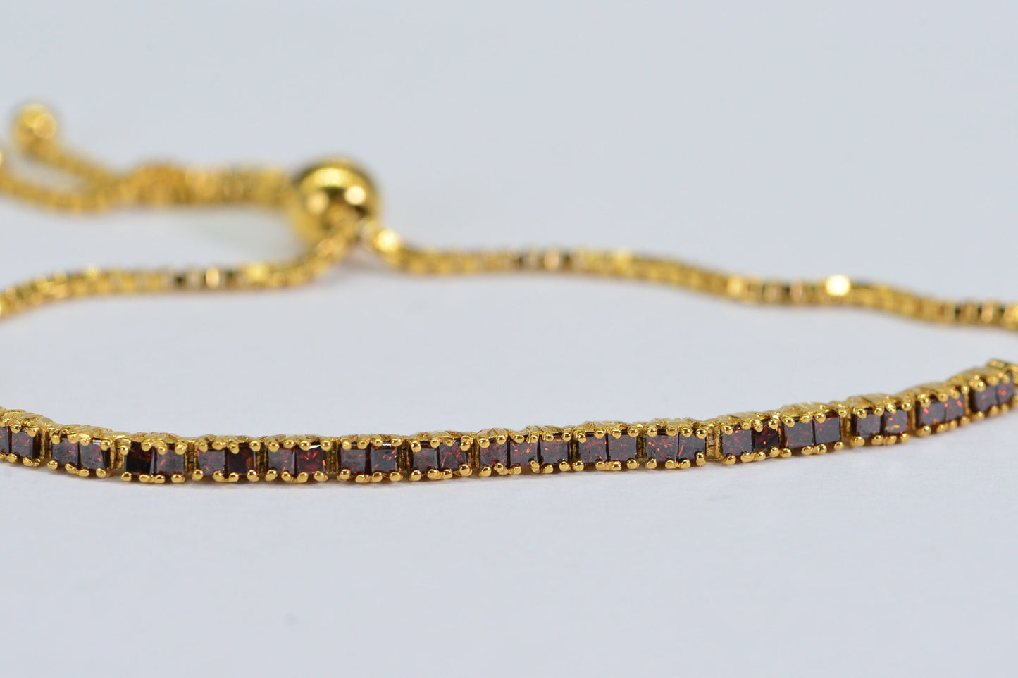 Red Diamond Baguette Bolo Bracelet: 24K Gold Vermeil, Minimalist Tennis Style