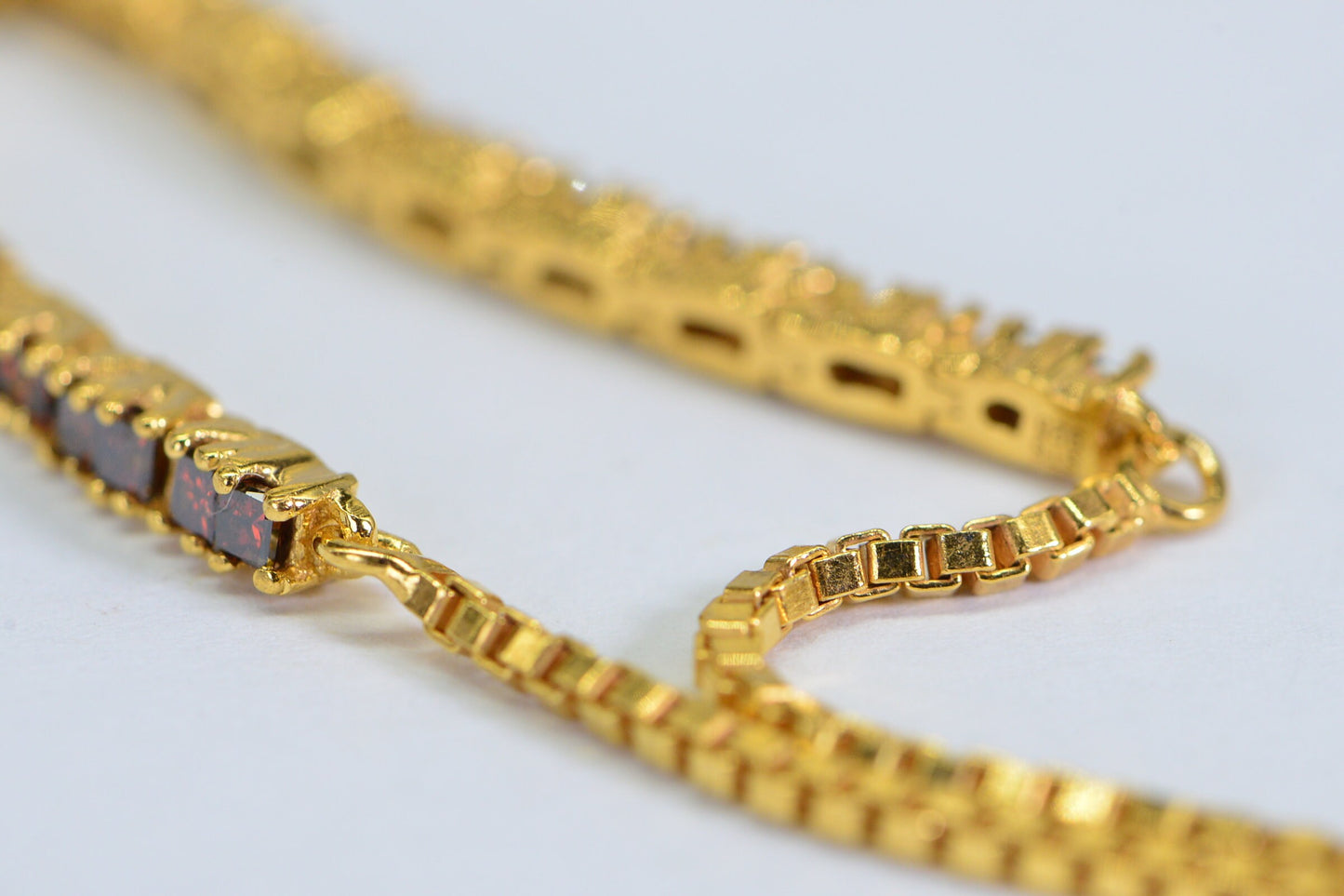 Red Diamond Baguette Bolo Bracelet: 24K Gold Vermeil, Minimalist Tennis Style