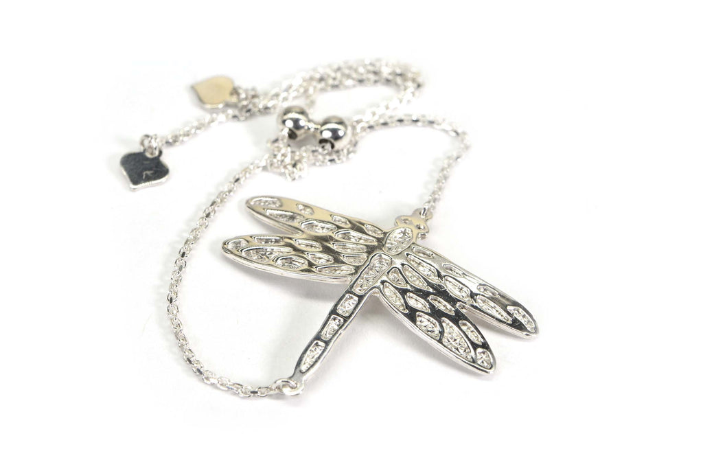 Sterling Silver Dragonfly Bracelet: Adjustable Bolo Style, Heart Detail