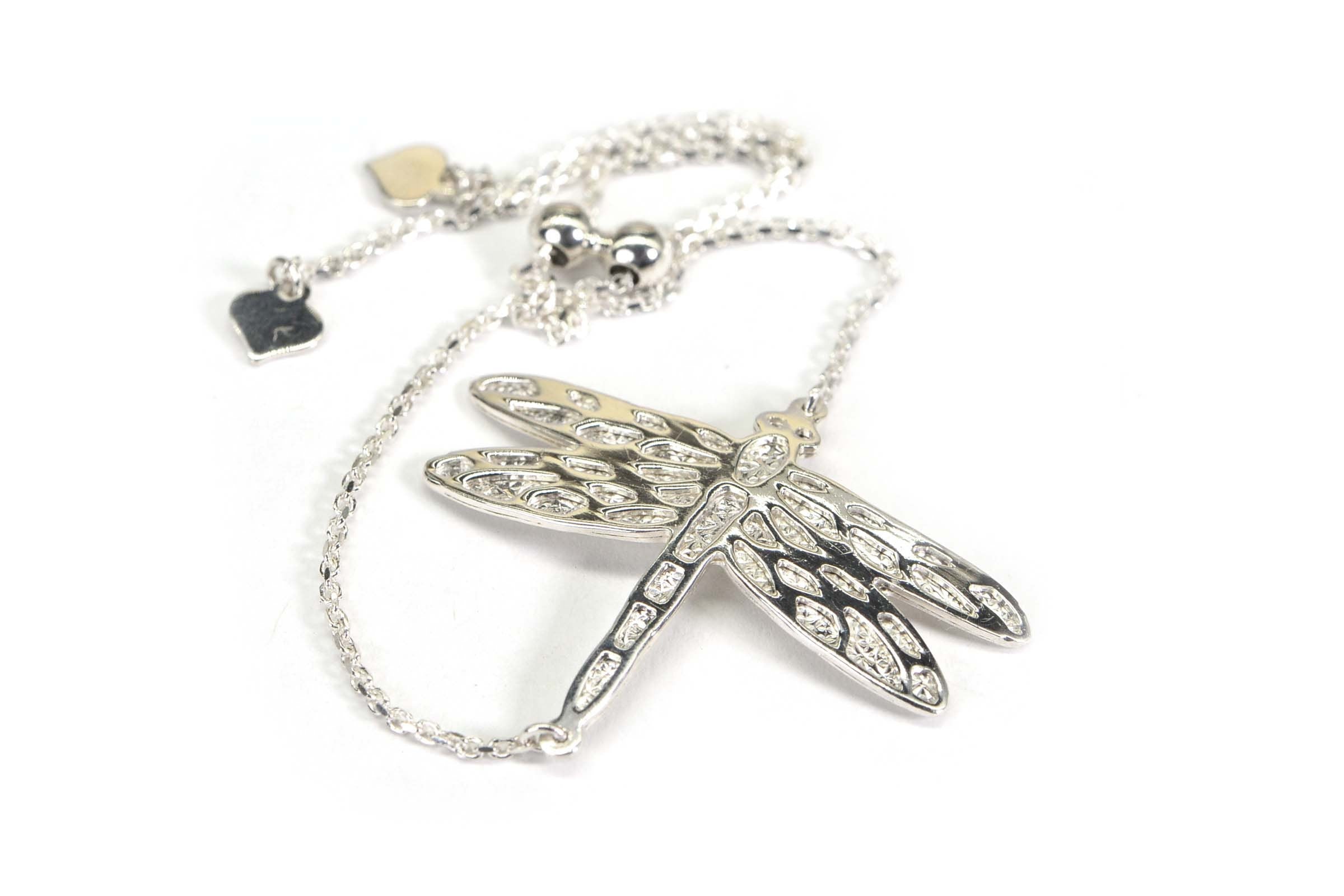 Sterling Silver Dragonfly Bracelet: Adjustable Bolo Style, Heart Detail