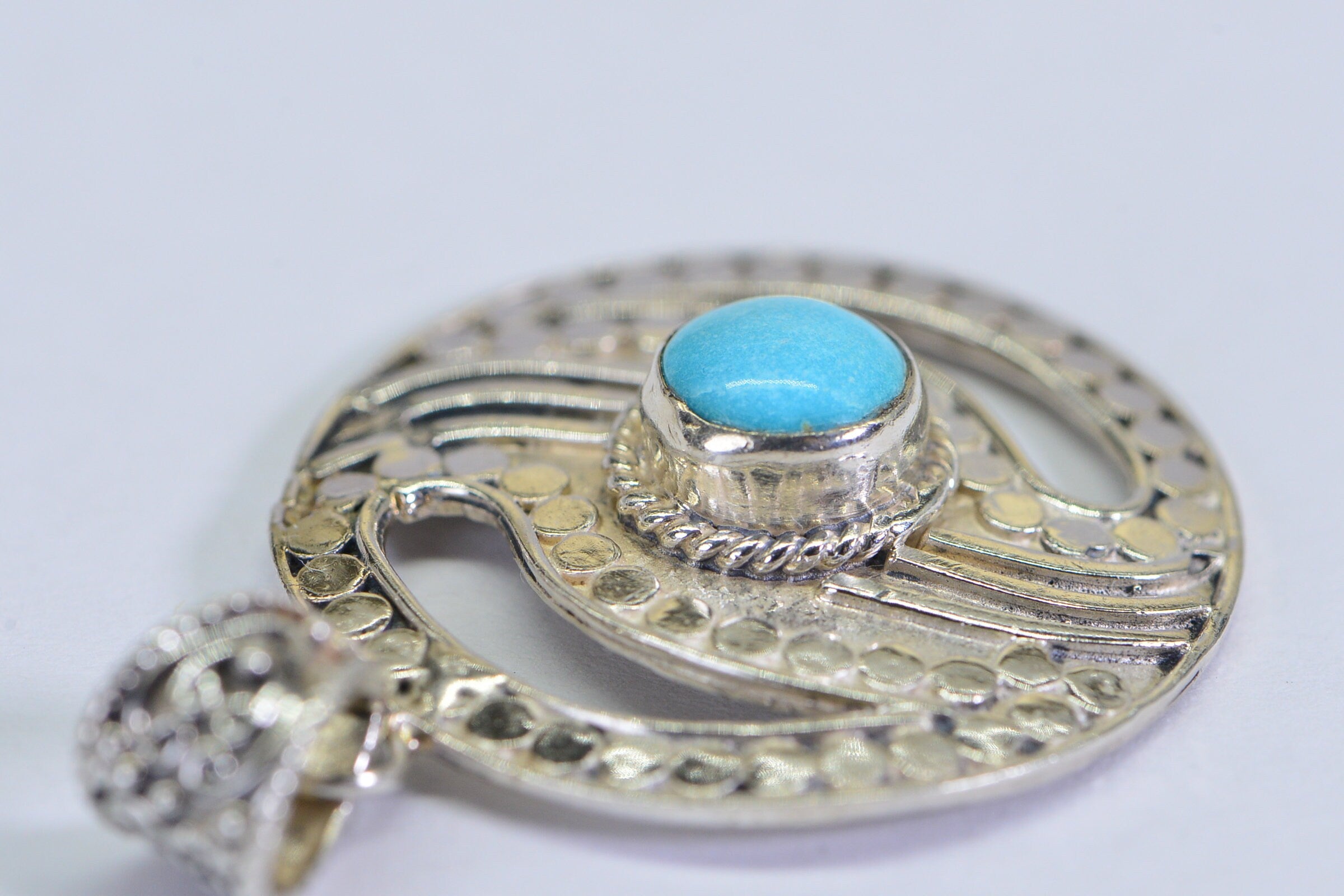 Vintage Sleeping Beauty Turquoise Evil Eye Sterling Silver Pendant Necklace