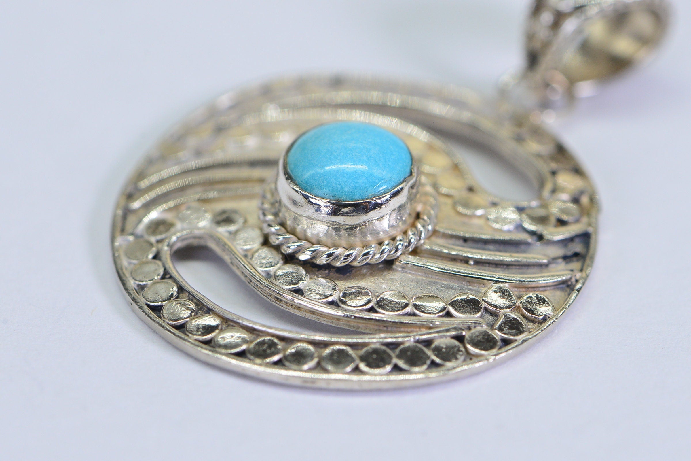 Vintage Sleeping Beauty Turquoise Evil Eye Sterling Silver Pendant Necklace