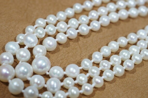 Knotted Freshwater Pearl Necklace, Multi Strand Bridal Jewelry