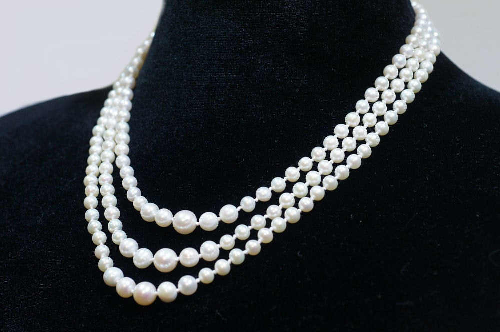 Knotted Freshwater Pearl Necklace, Multi Strand Bridal Jewelry