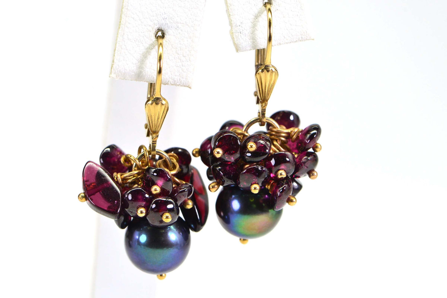 Black Pearl Garnet Dangle Earrings, 14k Gold-Filled Wire