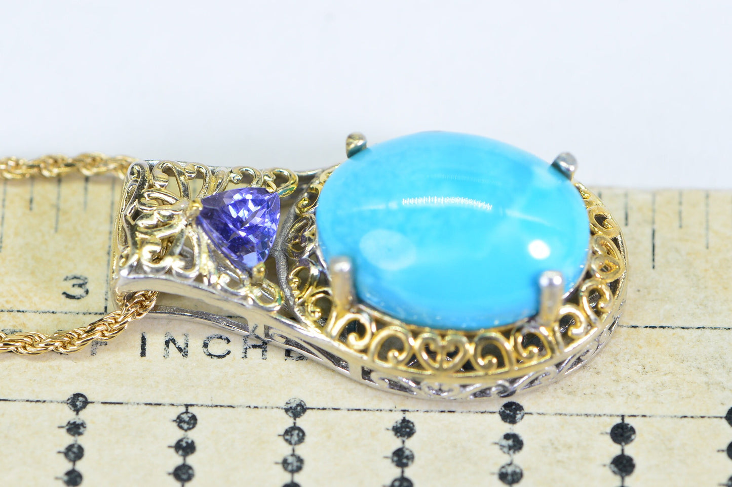 Sleeping Beauty Turquoise Tanzanite Pendant: 24K Gold Over Sterling Silver
